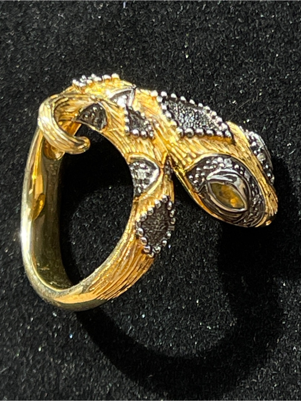 Vintage Silver Gold Snake Serpent Ring 925 Sterling Marcasite Gold Vermeil 7